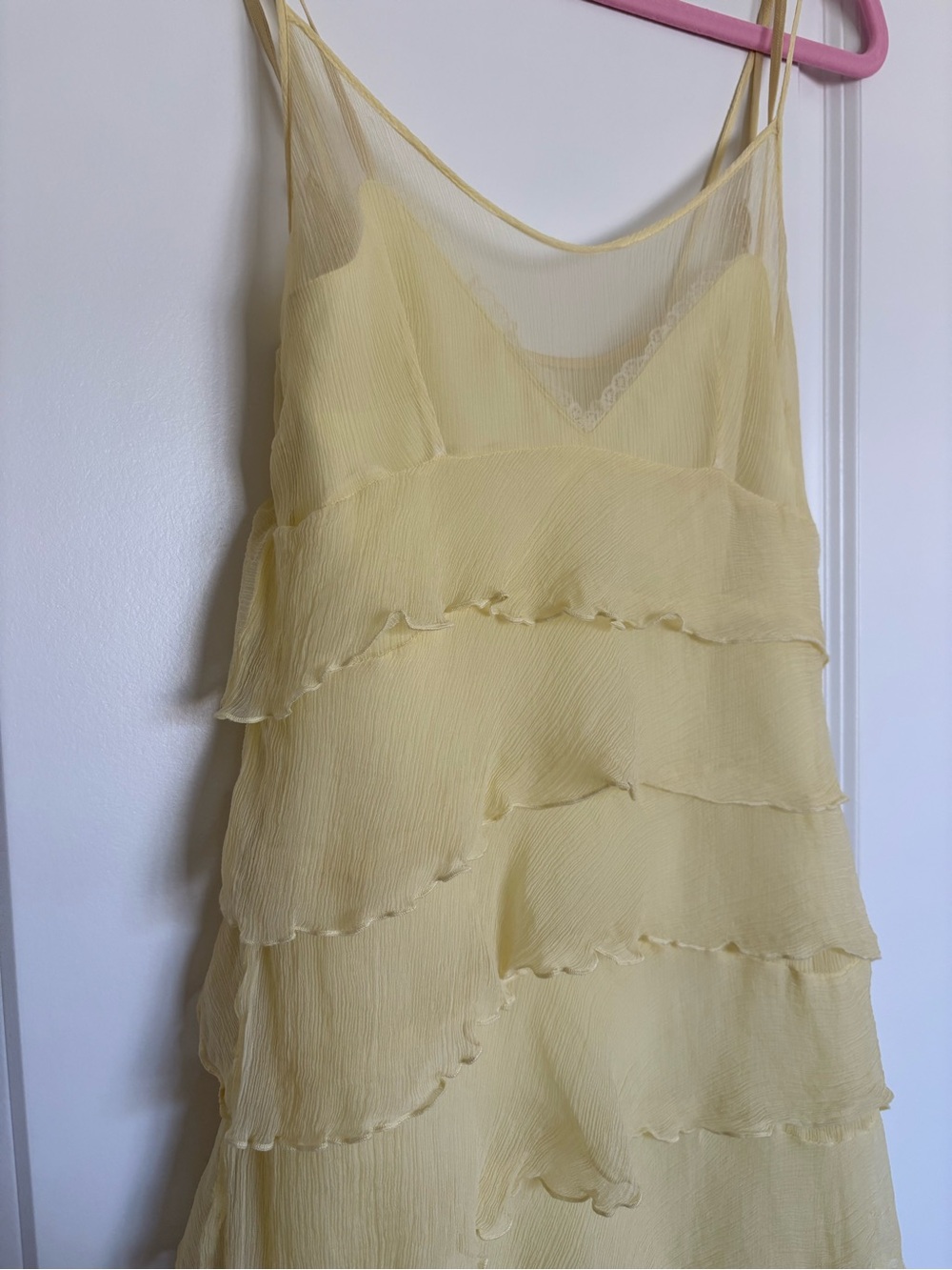 Laundry by Shelli Segal 100% Silk Yellow Tiered Ruffle Y2K Dress Size 4 - Picture 10 of 12